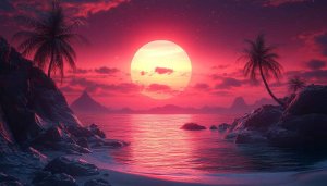 Crimson Sunset Ocean View 4K Desktop Wallpaper, Beach Scenery Background