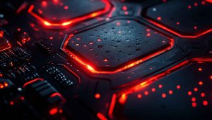 High-Tech Circuit Board with Red Glow Mobile and Desktop Wallpaper