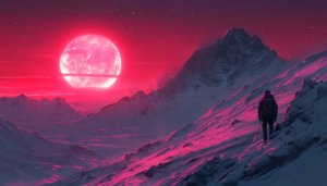 Red Moon Fantasy Landscape 4K Desktop Wallpaper Mobile Background