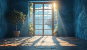 Sunlit Window Overlooking Mountain Lake View Mobile Background Wallpaper