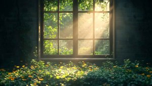 Sunlit Window View 4K Desktop Wallpaper, Rustic Nature Background