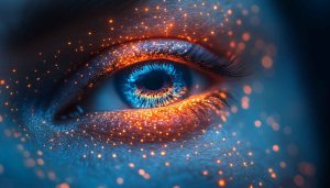 Blue Eye with Orange Sparkles 4K Mobile Phone Wallpaper