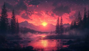 Red Sunset Mountain River Mobile Wallpaper 4K Desktop Background