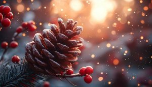 Festive Pinecone Christmas Bokeh Wallpaper, Winter Holiday Mobile Background