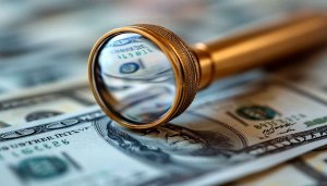 Hundred Dollar Bills Close Up with Magnifying Glass Macro Wallpaper