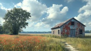 Rustic Barn Poppy Field 4K Desktop Background Mobile Wallpaper