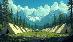 Mountain Camp Tents Desktop Wallpaper, Forest Scenery Mobile Background
