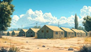 Realistic Military Tent Camp Wallpaper for Desktop Background