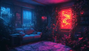Neon Interior Plants Room 4K Desktop Wallpaper Free Download