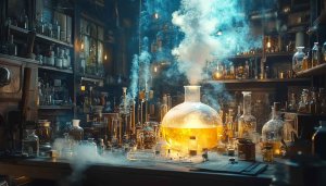 Steampunk Alchemy Lab Desktop Wallpaper, Retro Science Mobile Background