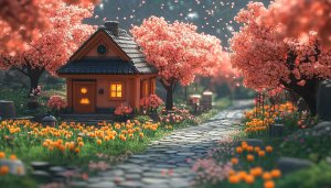 Spring Cottage Garden Wallpaper 4K Desktop Background Blossom Trees