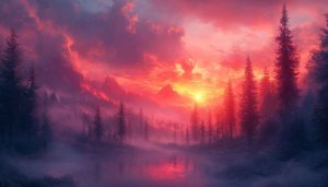 Fiery Sunset Mountain Forest 4K Desktop Background Mobile Wallpaper