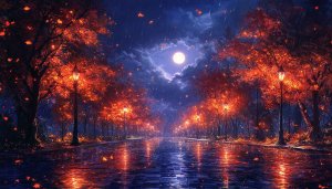 Rainy Night City Park 4K Desktop Background Mobile Wallpaper