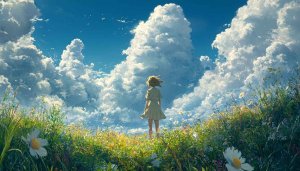 Anime Girl Meadow Landscape 4K Wallpaper, Free Desktop Background