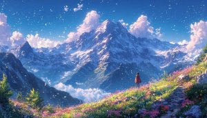 Anime Girl Mountain Scenery 4K Desktop Wallpaper Mobile Backgrounds