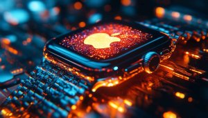 Apple Watch Glowing Logo Mobile Wallpaper Tech Background 4K