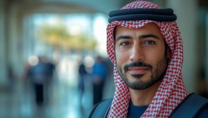 Handsome Arab Man Portrait Wearing Traditional Keffiyeh Headwear Wallpaper