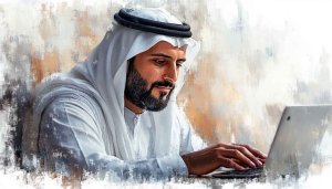 Modern Arab Man with Laptop HD Wallpaper for Desktop Background