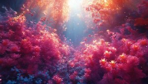 Enchanted Forest Wallpaper, Pink Flowers, 4K Desktop Background, Mobile Screensaver