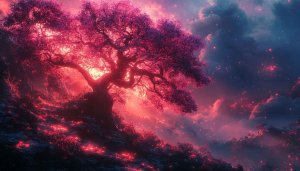 Fantasy Pink Tree 4K Desktop Wallpaper, Magical Landscape Background