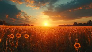 Sunset Sunflower Field Wallpaper - Free Desktop Background Nature Landscape
