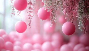 Pink Balloons and Flowers Aesthetic Mobile Wallpaper Background Free