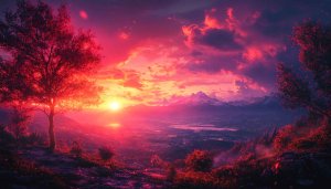 Fiery Sunset Mountain Landscape 4K Desktop Background Mobile Wallpaper