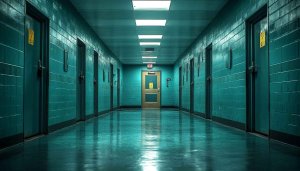 Hospital Hallway Mobile Wallpaper, Teal Wall Background, Medical Center Hallway