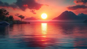 Fiery Sunset Lake Reflection 4K Desktop Background Mobile Wallpaper