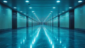 Cool Blue Corridor Interior 4K Desktop Background Mobile Wallpaper