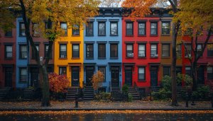Autumn in Brooklyn 4K Desktop Wallpaper Colorful Townhouses
