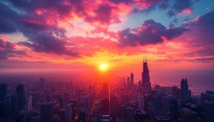 Chicago Skyline Sunset Wallpaper 4K - Free Desktop Backgrounds