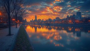 Milwaukee River Sunset Reflection Mobile Wallpaper Background Free