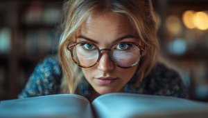 Woman with Glasses Reading Book 4K Desktop Background Wallpaper