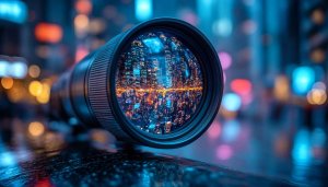 Cityscape Reflection in Lens 4K Mobile Wallpaper Free Access