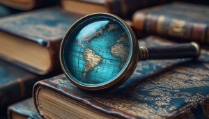 Antique World Map Globe Under Magnifying Glass 4K Desktop Wallpaper