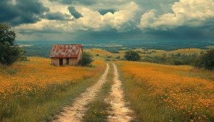 Picturesque Countryside Cottage in Field Mobile Background Wallpaper Free