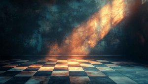 Grunge Wall Texture with Checkered Floor Aesthetic Desktop Wallpaper