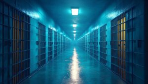 Intense Prison Cell Block Mobile Wallpaper, Dark Blue Jail Background