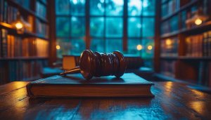 Law Library Book and Gavel 4K Desktop Wallpaper Background