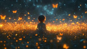 Child Butterfly Field 4K Wallpaper for Mobile Desktop Backgrounds