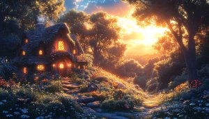 Fantasy Cottagecore Wallpaper, Cozy Aesthetic Home Desktop Background 4K