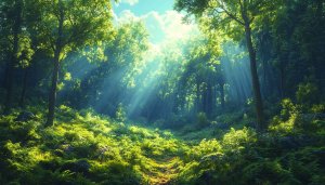 Sunlit Forest Path Mobile Wallpaper, Green Trees 4K Background