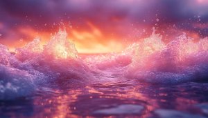 Pink Ocean Waves at Sunset 4K Desktop Background Wallpaper