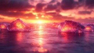 Fiery Rock Formations Wallpaper, Sunset Horizon Desktop Background 4K