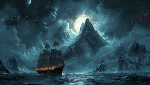 Pirate Ship Sailing Under Moonlight 4K Desktop Wallpaper