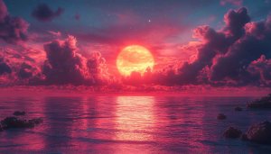 Crimson Sunset Ocean View 4K Desktop Wallpaper, Free Mobile Background