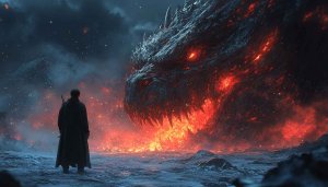 Fiery Dragon and Warrior Fantasy 4K Desktop Wallpaper Background