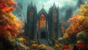 Autumn Church 4K Desktop Wallpaper, Gothic Architecture Mobile Background