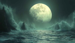 Full Moon Ocean Waves Aesthetic 4K Desktop Mobile Wallpaper